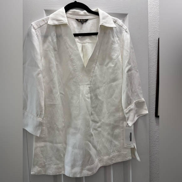 Loro Piana White Linen Twill Tunic Top Size 44